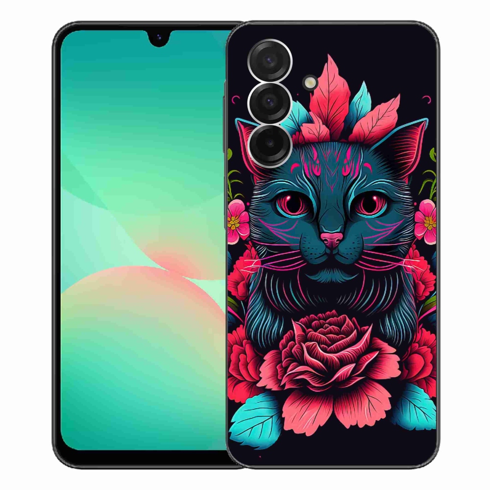 Gél borítás mmCase Samsung Galaxy A26 5G - virágok és macska