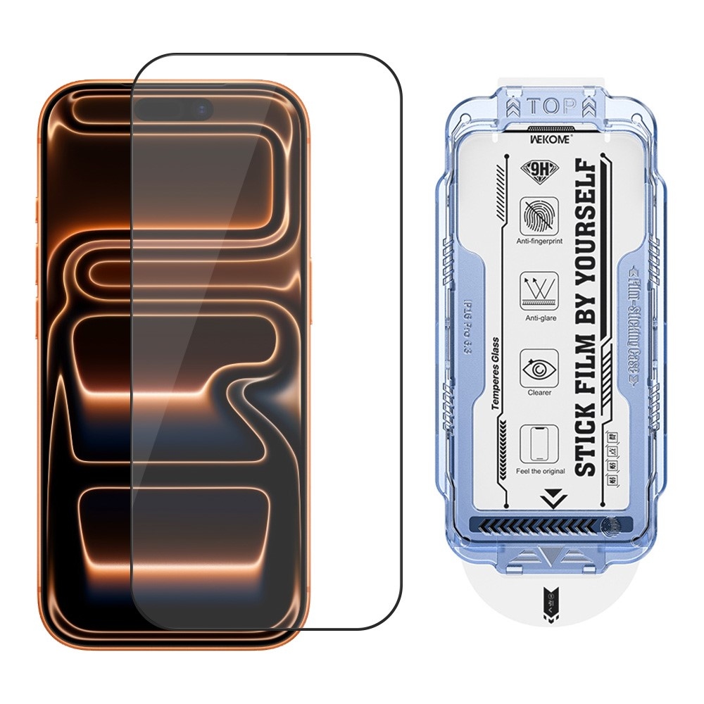 WKM teljes felületű edzett üveg az iPhone 18 Pro/17 Pro mobiltelefonhoz, felhelyező kerettel