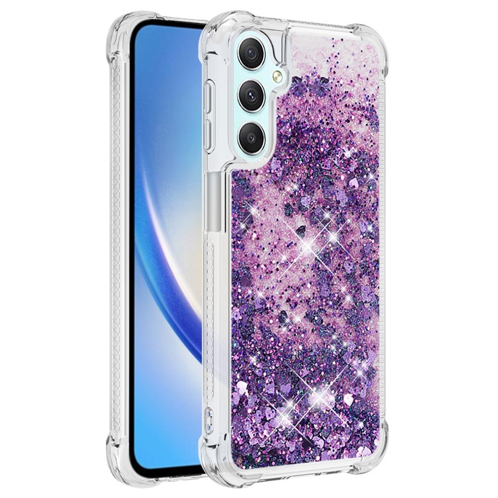 Glitter homokóra zselés tok Samsung Galaxy A24 készülékhez - sötétlila/szív