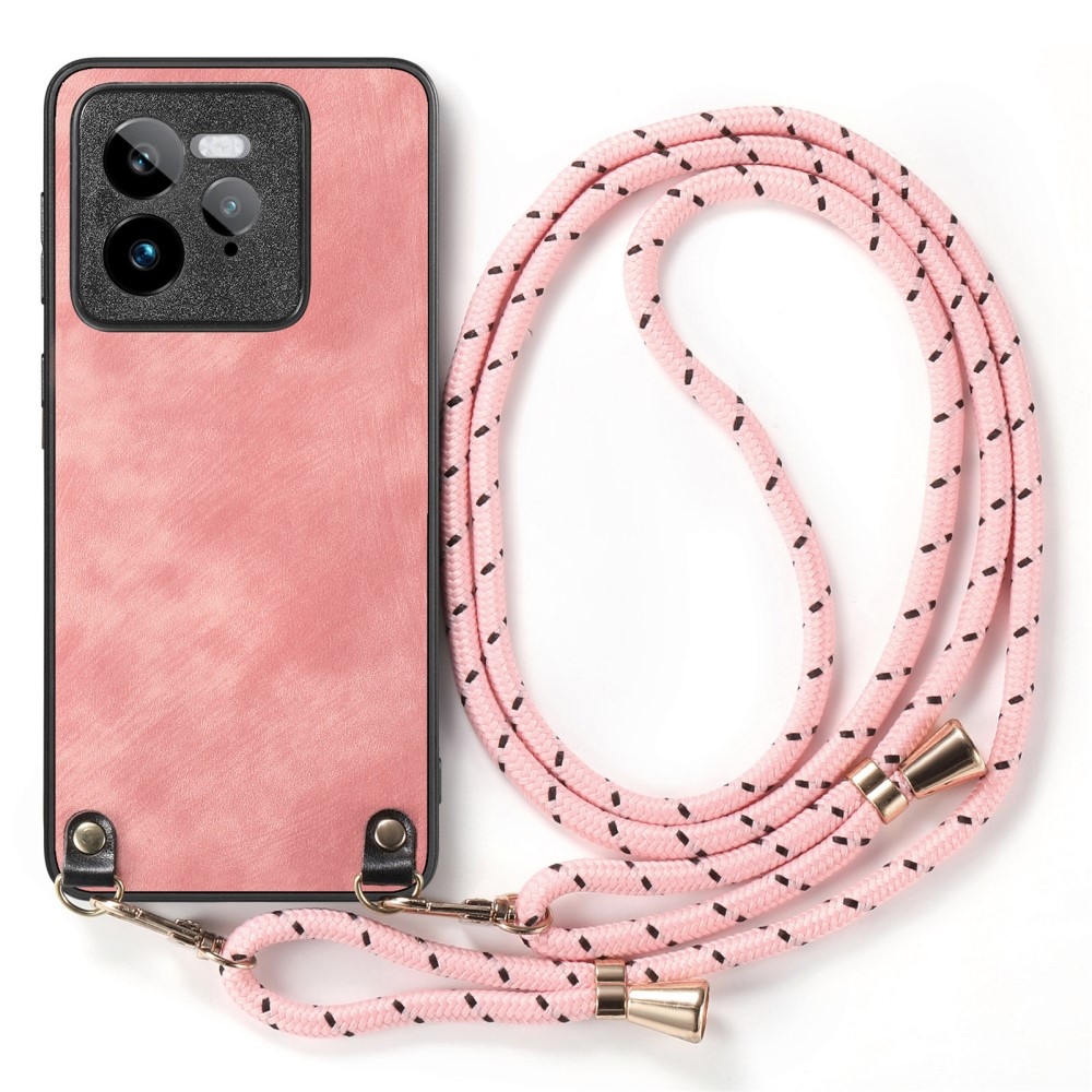 Retro zselés tok zsinórral és műbőrrel a Realme GT 7 Pro 5G számára - rózsaszínű