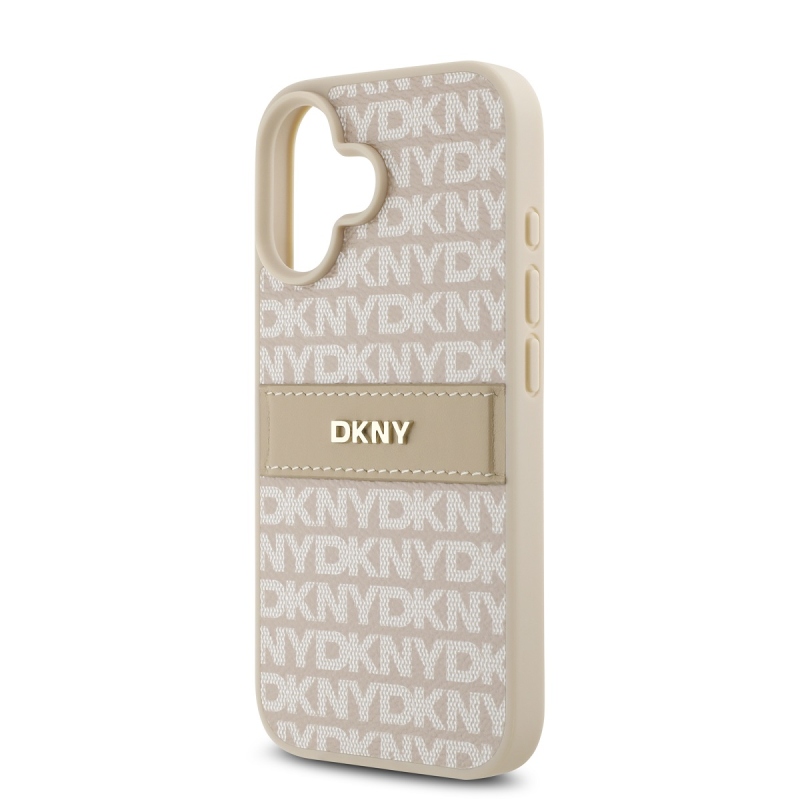 DKNY PU bőr ismétlődő mintás tonális csíkos hátlap iPhone 16 rózsaszínhez
