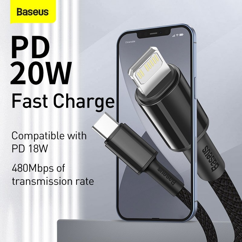 Baseus High Density Braided Series gyors töltő kábel USB-C - világítás 20W 2m fekete