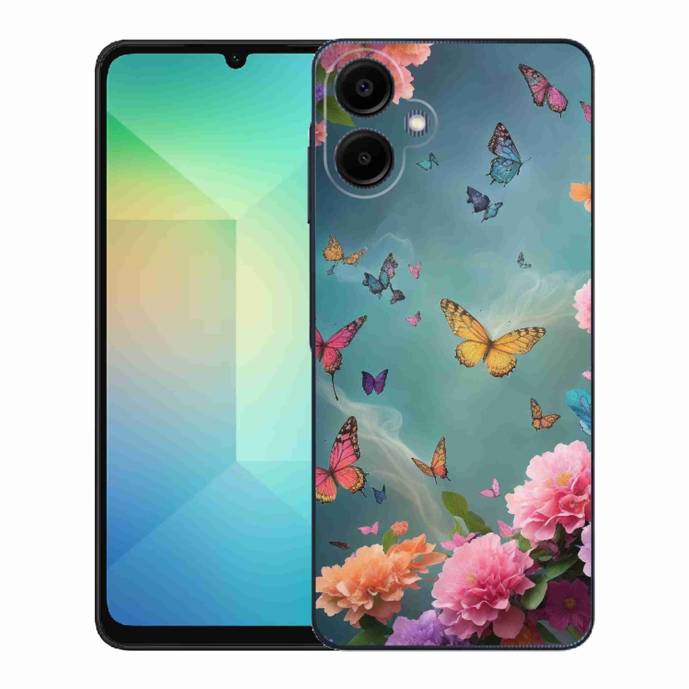 Gél borítás mmCase Samsung Galaxy A06 4G - színes virágok és pillangók