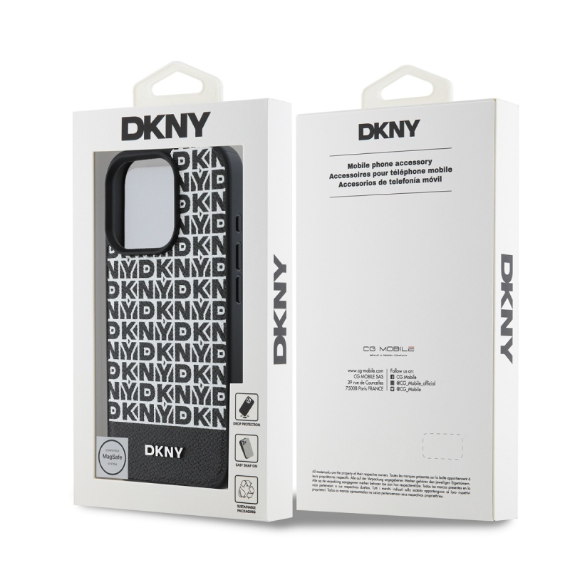 DKNY PU bőr ismétlődő mintás alsó csíkos MagSafe hátlap iPhone 16 Pro Max-hoz Fekete