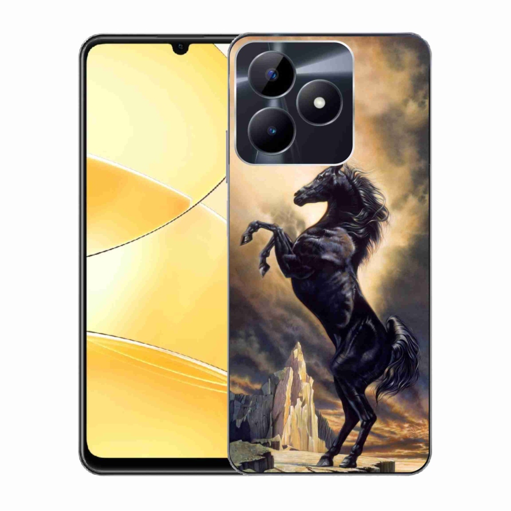 Zselés borító mmCase a Realme C51/C53 készülékhez - fekete rajzfilm ló