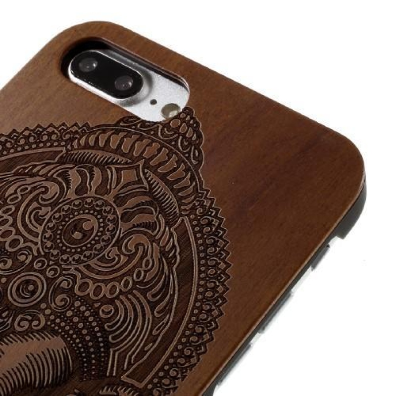 Woody műanyag tok fából készült hátlappal és égetett motívummal iPhone 7 Plus és iPhone 8 Plus készülékhez - Elefánt