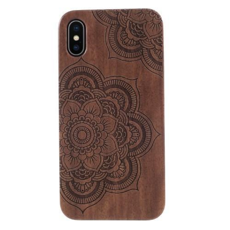 Fás műanyag tok fából készült hátlappal és égetett motívummal iPhone X készülékhez - henna