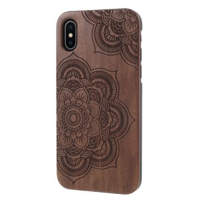 Fás műanyag tok fából készült hátlappal és égetett motívummal iPhone X készülékhez - henna