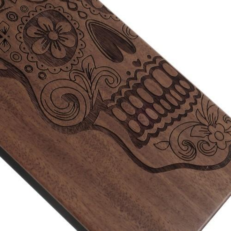 Fa műanyag tok fából készült hátlappal és égetett motívummal iPhone X készülékhez - koponya