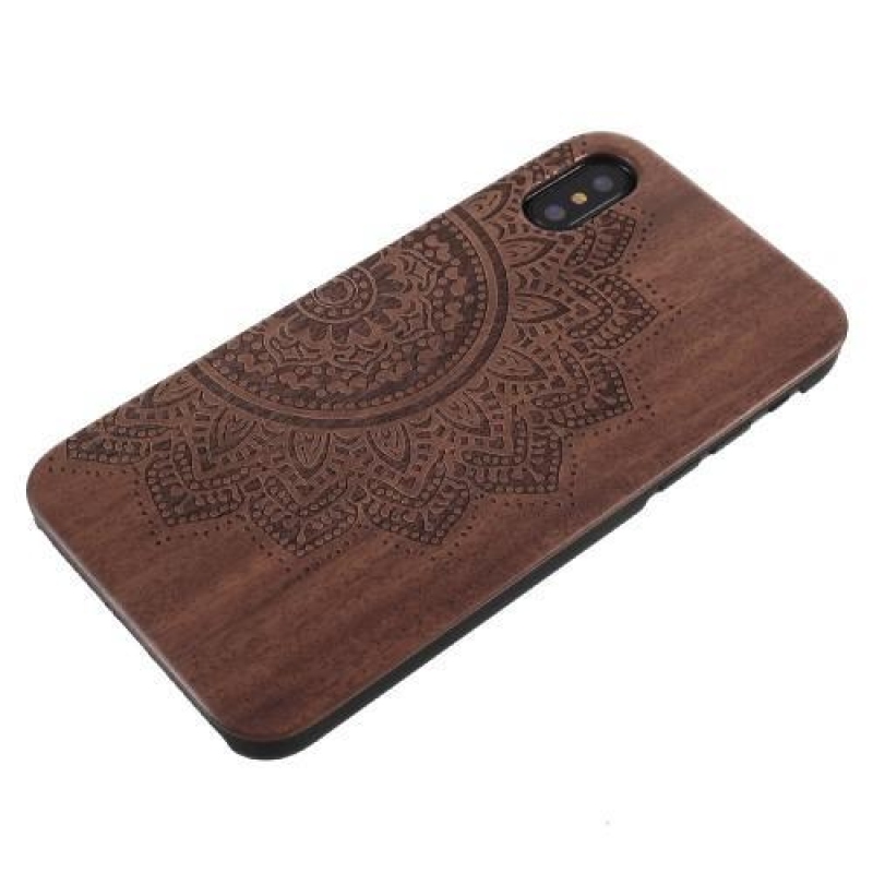 Fa műanyag tok fából készült hátlappal és égetett motívummal iPhone X készülékhez - mandala