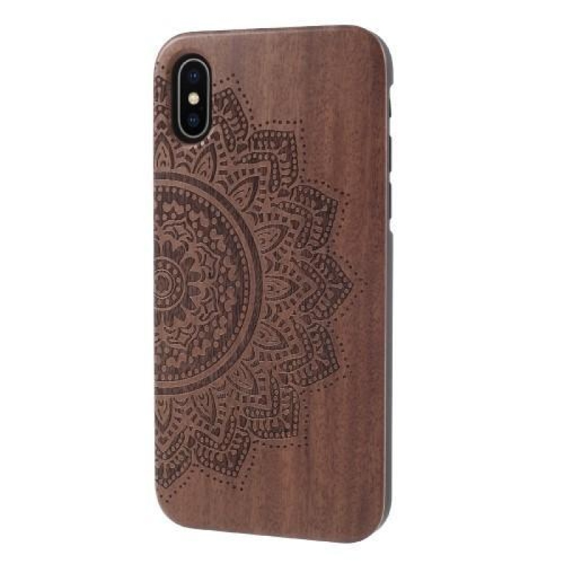 Fa műanyag tok fából készült hátlappal és égetett motívummal iPhone X készülékhez - mandala
