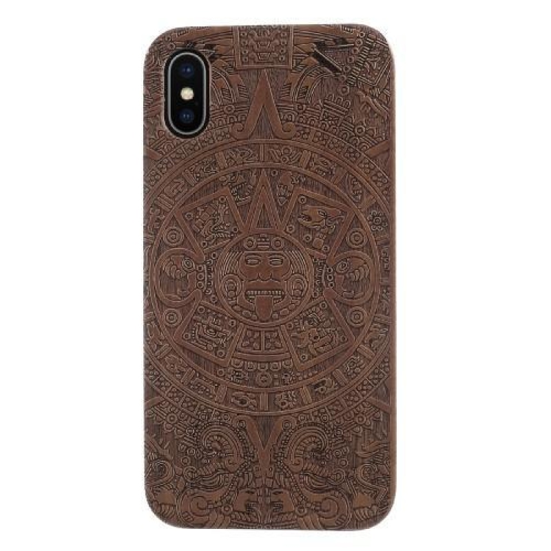 Fás műanyag tok fából készült hátlappal és égetett motívummal iPhone X készülékhez - mayo