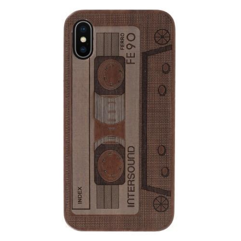 Fás műanyag tok fából készült hátlappal és égetett motívummal iPhone X készülékhez - rádió