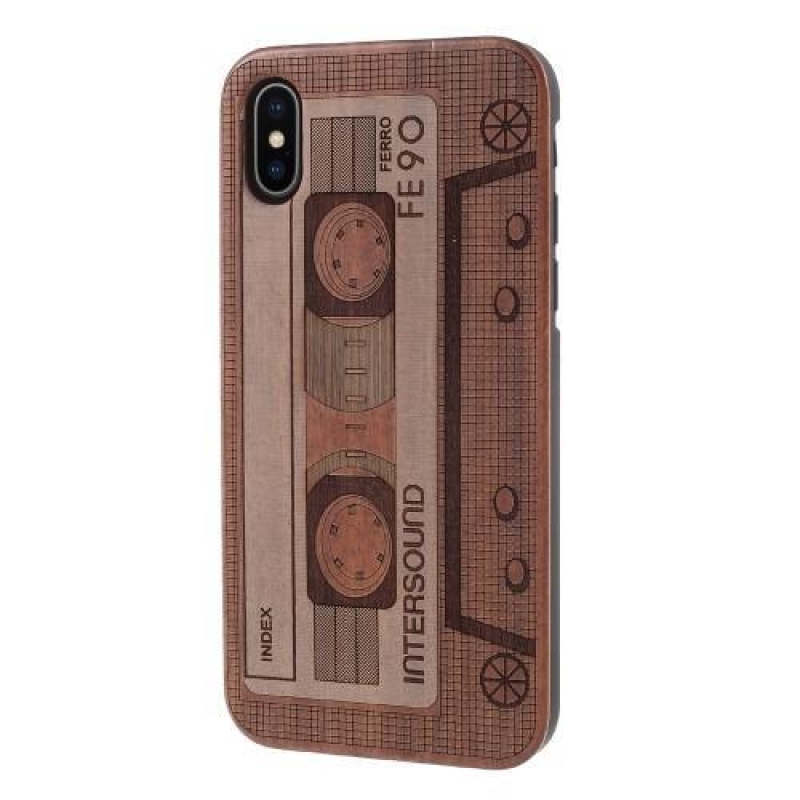 Fás műanyag tok fából készült hátlappal és égetett motívummal iPhone X készülékhez - rádió