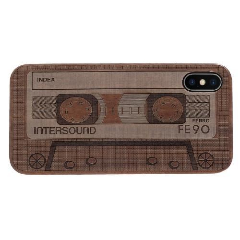 Fás műanyag tok fából készült hátlappal és égetett motívummal iPhone X készülékhez - rádió