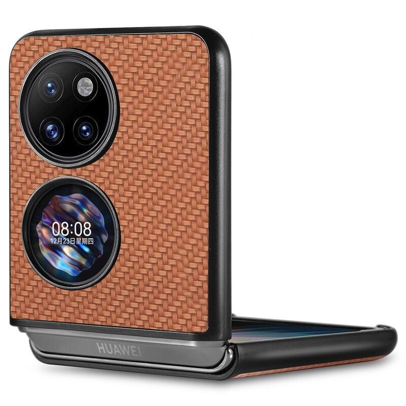 Szövött, texturált műanyag borító mobiltelefonhoz Huawei P50 Pocket - barna