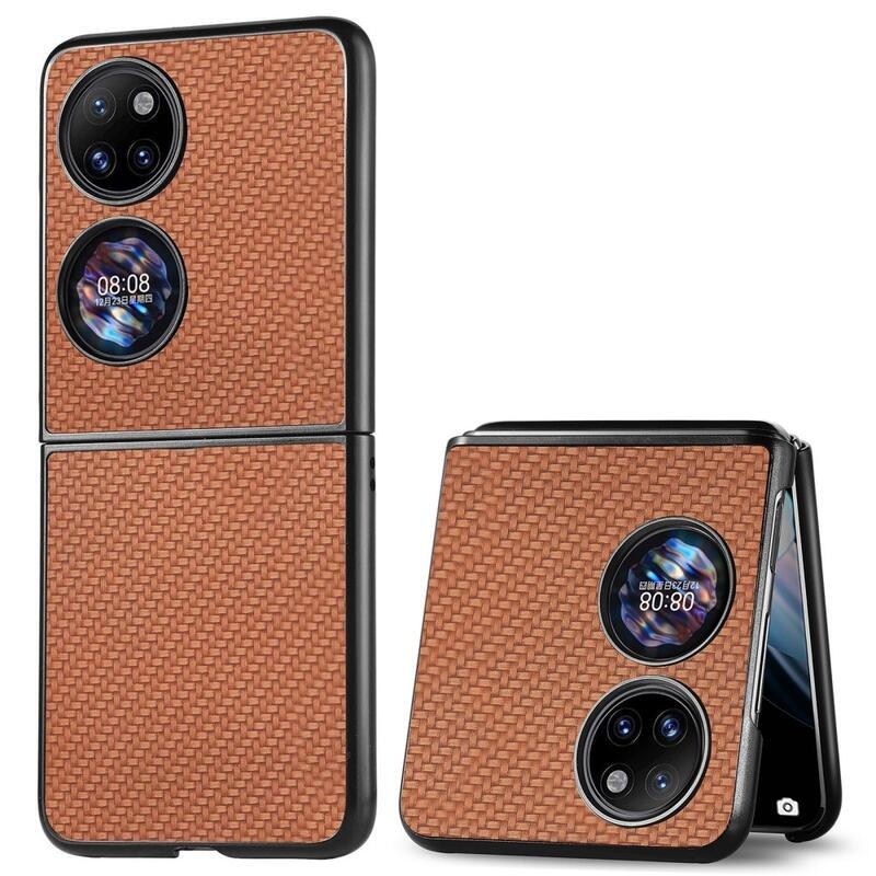 Szövött, texturált műanyag borító mobiltelefonhoz Huawei P50 Pocket - barna