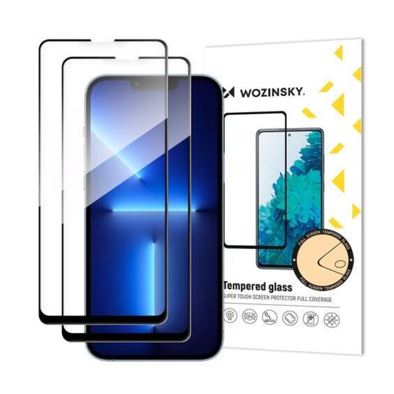 Wozinsky teljes képernyő edzett üveg iPhone 13/13 Pro/14 készülékhez - fekete - 2 db