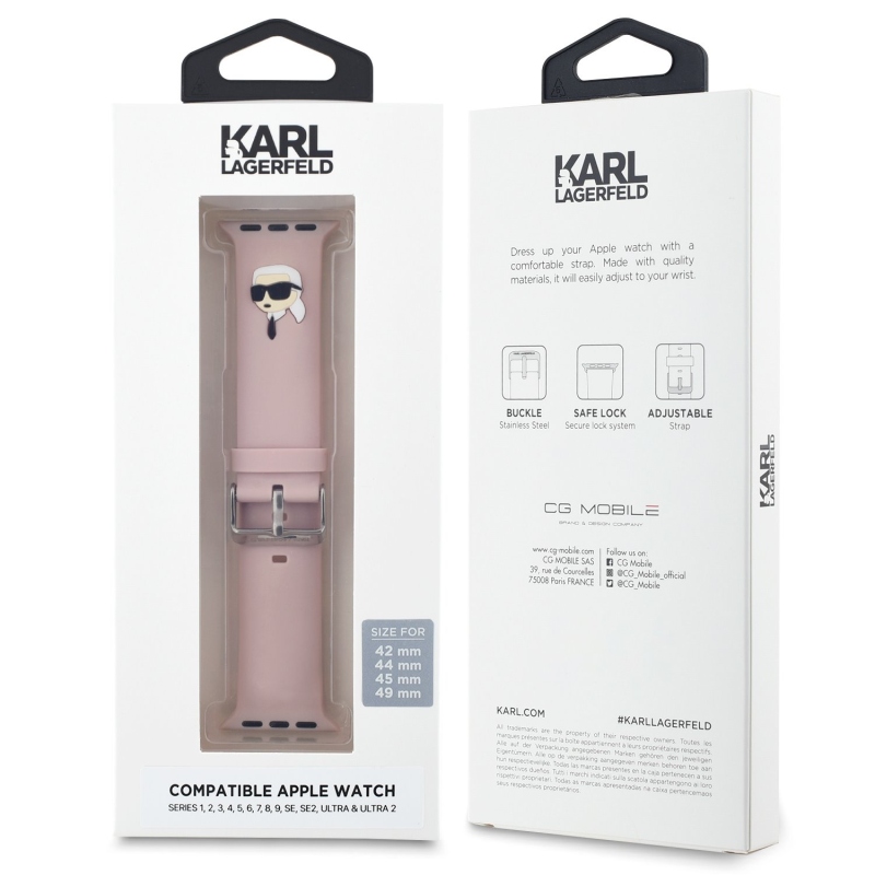 Karl Lagerfeld Karl Head Karl Head NFT szíj Apple Watch 42/44/45/46/49 rózsaszínű órához