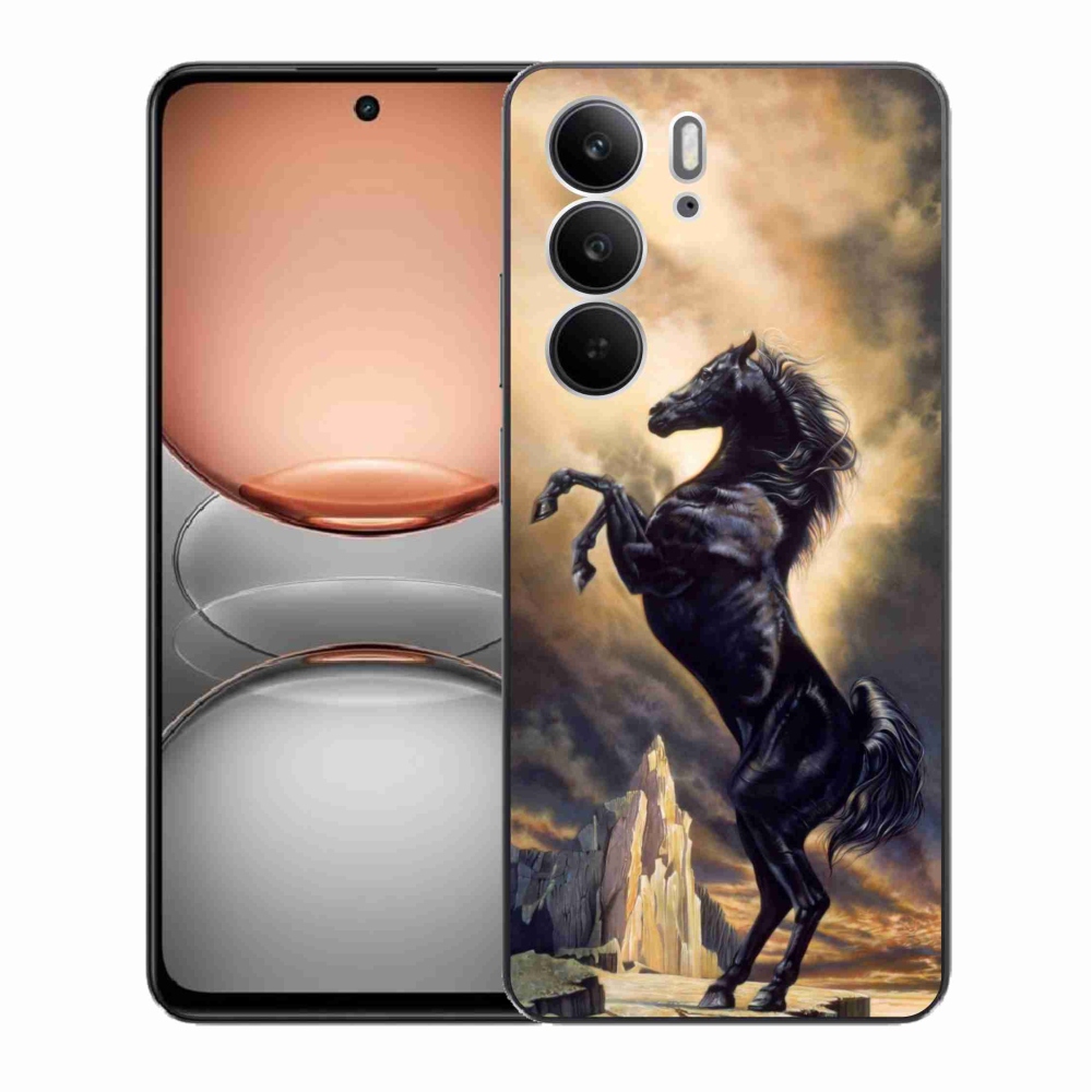 Gél borító mmCase a Realme C75 készülékhez - fekete rajzfilm ló