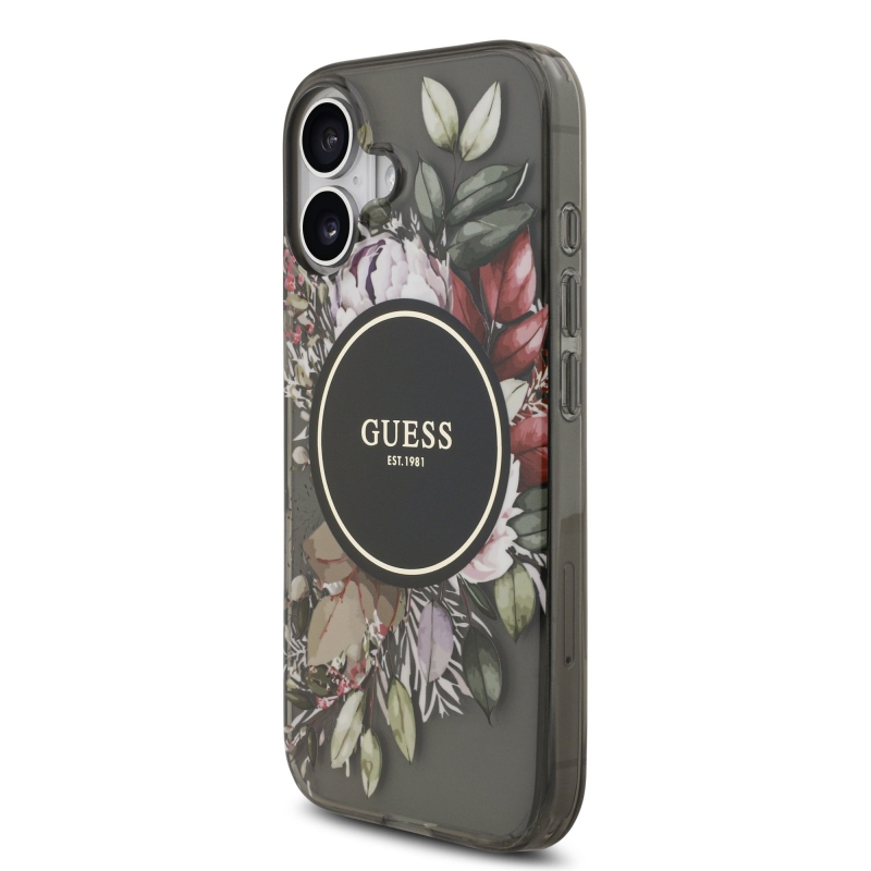 Guess IML Flowers Strap MagSafe hátlapi borító iPhone 17 Fekete