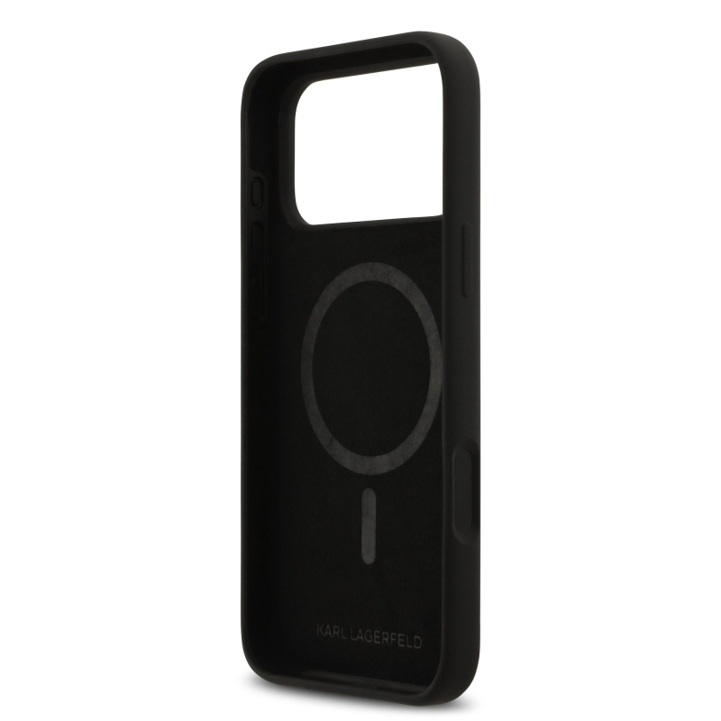 Karl Lagerfeld Liquid Silicone K&CH Sketch MagSafe hátlapi borító iPhone 17 Pro Max-hoz Fekete