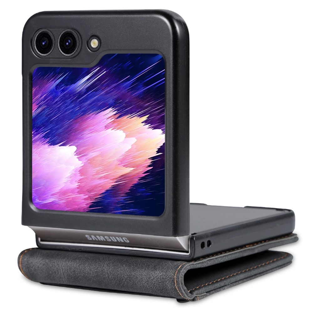 AZNS műanyag borítás PU bőrrel Samsung Galaxy Z Flip5 5G - fekete