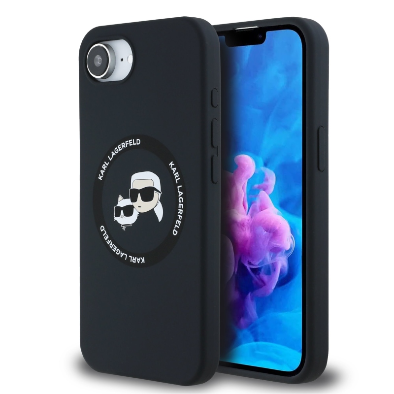 Karl Lagerfeld Liquid Silicone K&CH Heads MagSafe hátlapi borító iPhone 16e/17e készülékhez Fekete