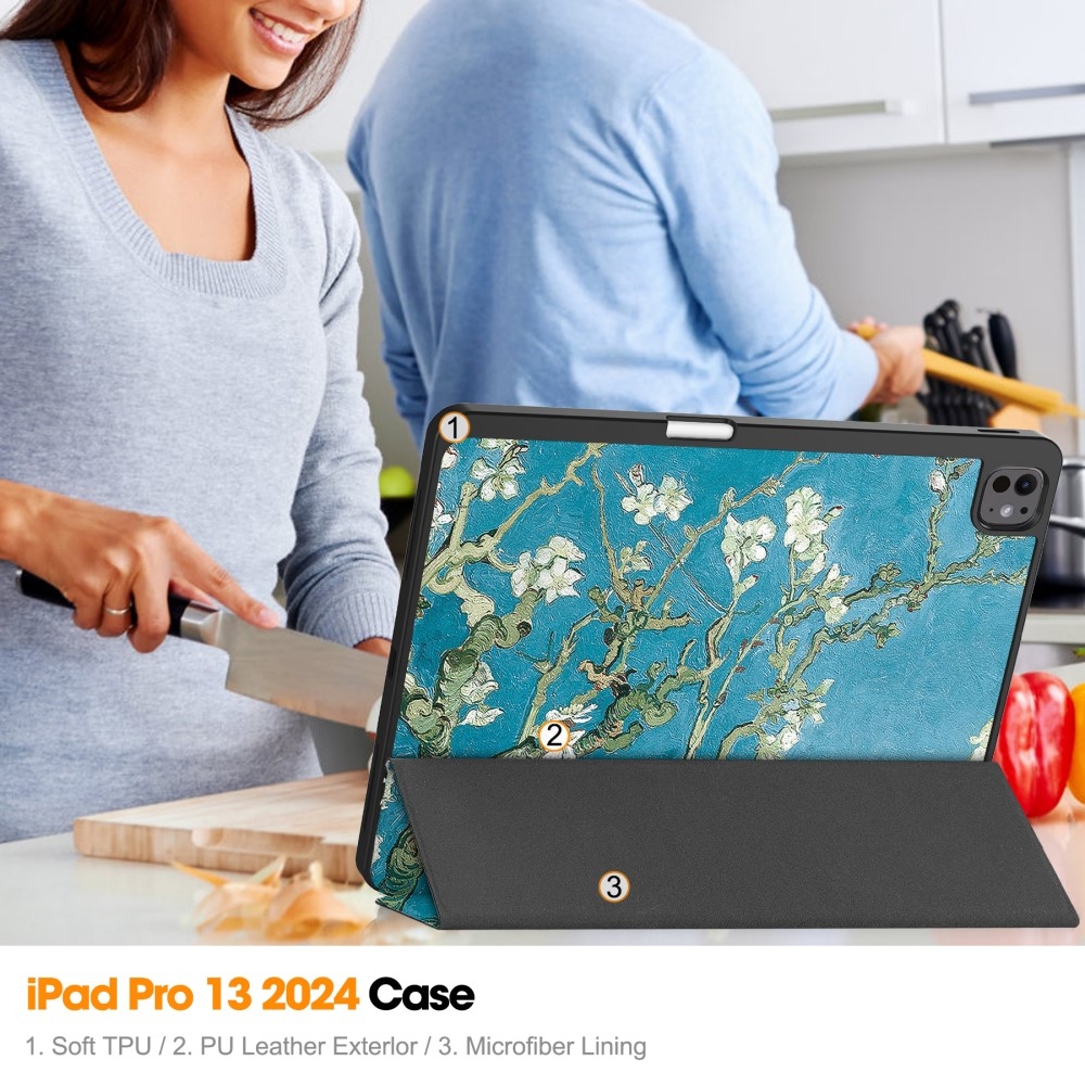 Patte Zárható tok iPad Pro 13 (2024) - Fehér virágok