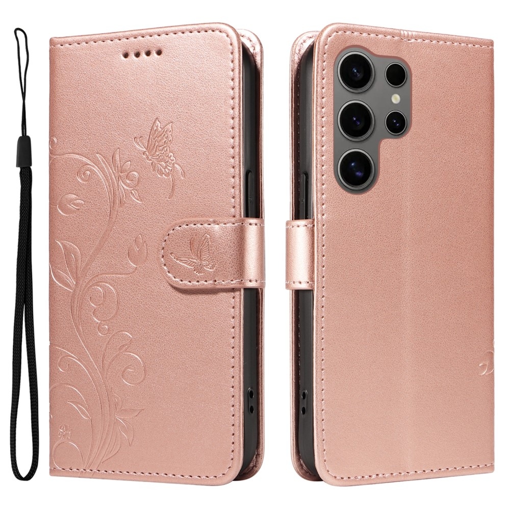 Pillangók könyv tok Samsung Galaxy S25 Ultra készülékhez - rózsaarany