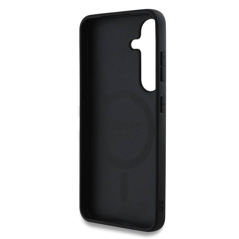 Guess PU bőr 4G színes gyűrűs MagSafe hátlap Samsung Galaxy S25 barna