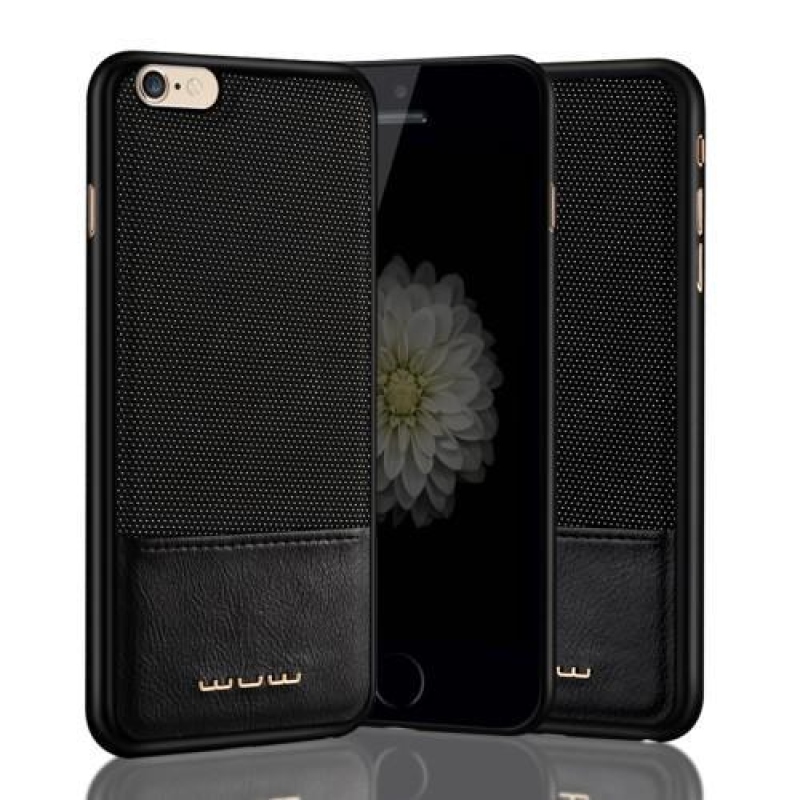WU műanyag tok PU bőr hátlappal iPhone 6 Plus és iPhone 6s Plus készülékhez - fekete
