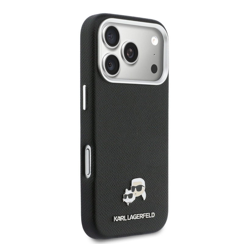 Karl Lagerfeld PU Karl és Choupette fejek tűk MagSafe hátlap iPhone 17 Pro fekete színű borítóhoz
