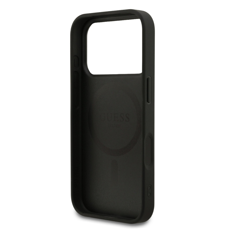 Guess PU bőr 4G színes gyűrűs MagSafe hátlap iPhone 17 Pro Fekete