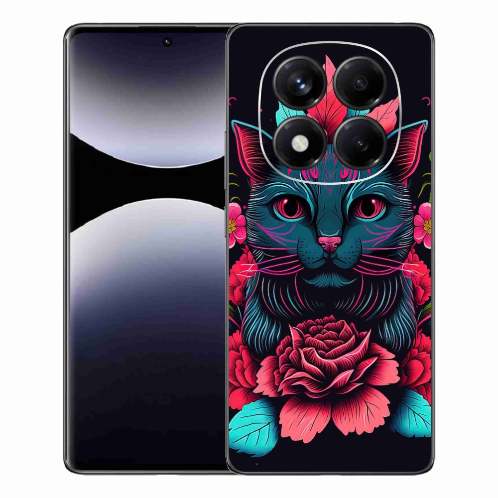 Gél borító mmCase a Xiaomi Redmi Note 14 Pro számára - virágok és macska