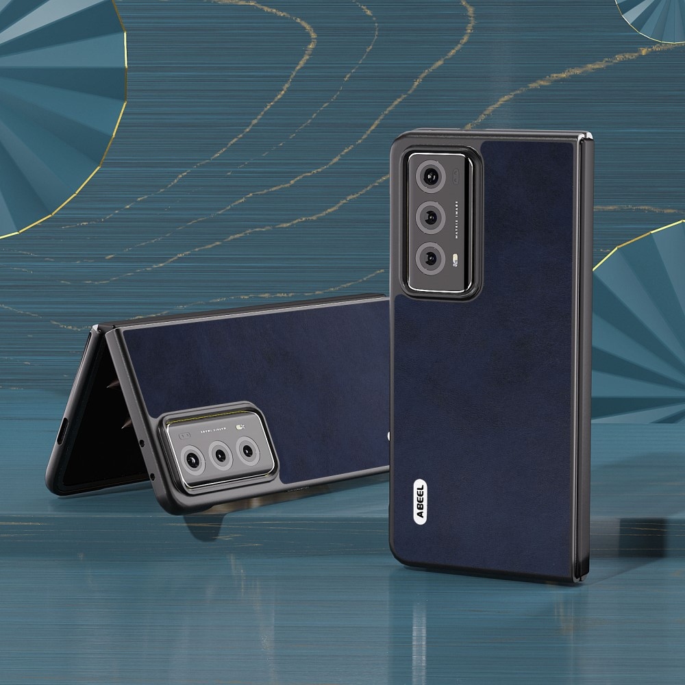 ABEEL Műanyag tok műbőrrel a Honor Magic V2 készülékhez - sötétkék