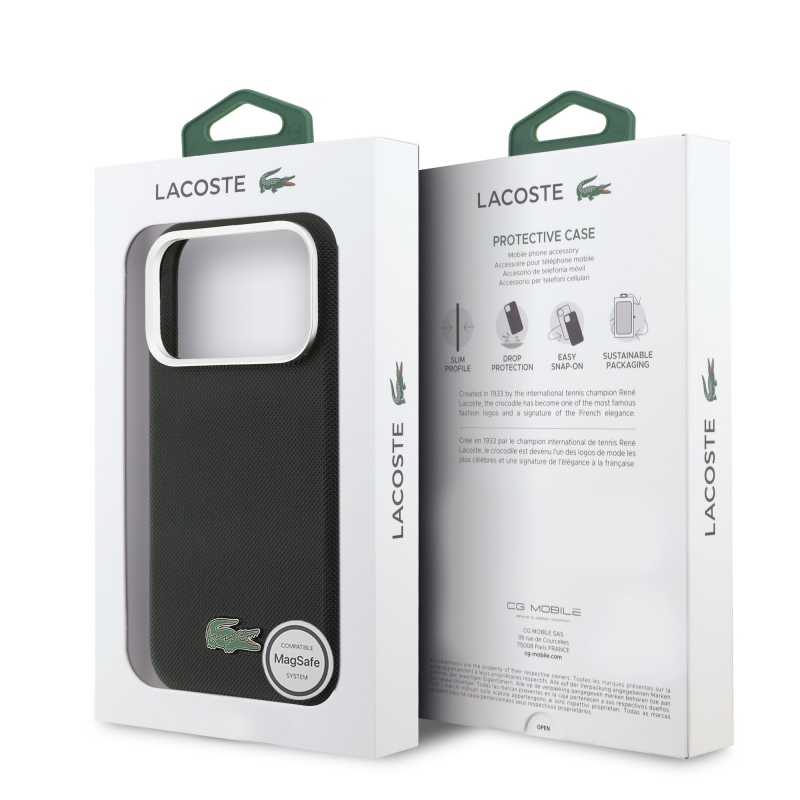 Lacoste Iconic Petit Pique fém logós MagSafe hátlap iPhone 17 Próhoz, fekete