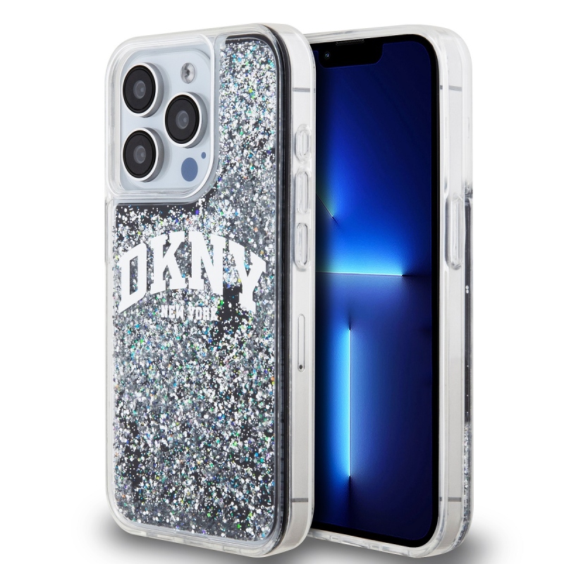 DKNY Liquid Glitter Arch Logo hátlap iPhone 15 Pro Fekete