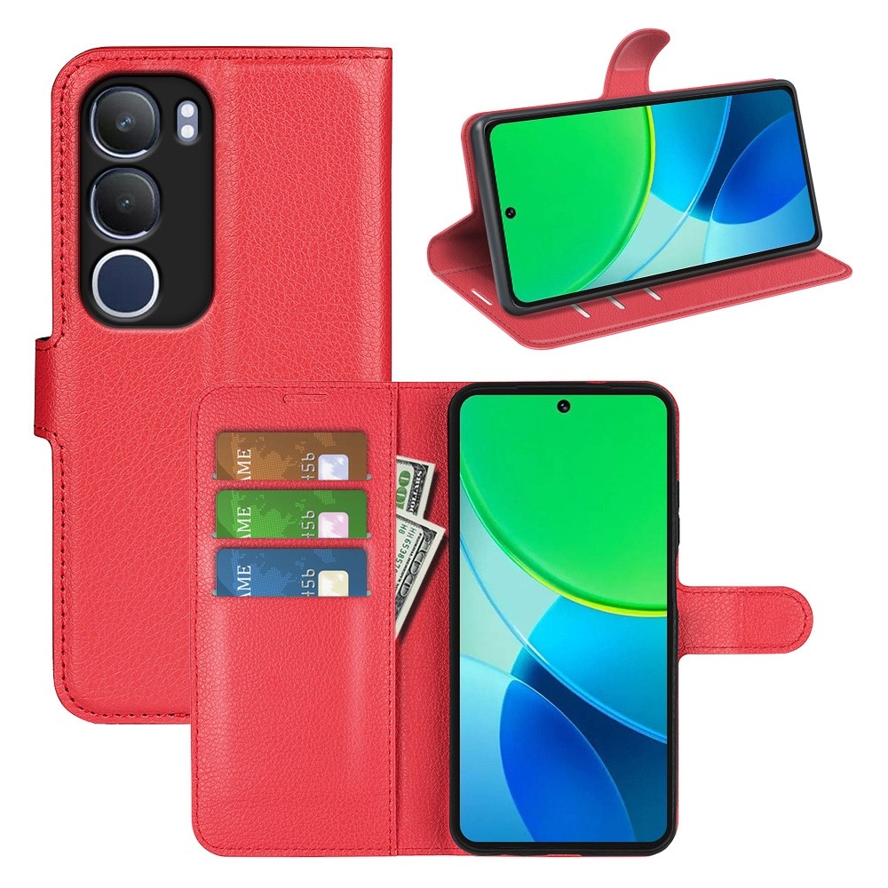 Litchi könyvtáska Vivo Y19s készülékhez - piros