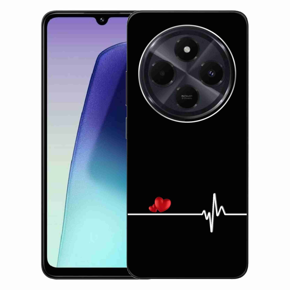 Gél borító mmCase a Xiaomi Redmi 14C/Poco C75 számára - szív és szívverés fekete háttérrel