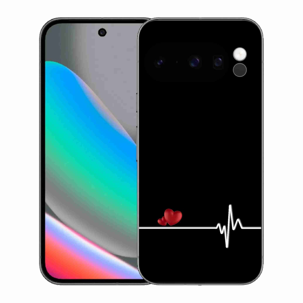 Gél borítás mmCase a Google Pixel 10 Pro számára - szív és szívverés fekete háttérrel