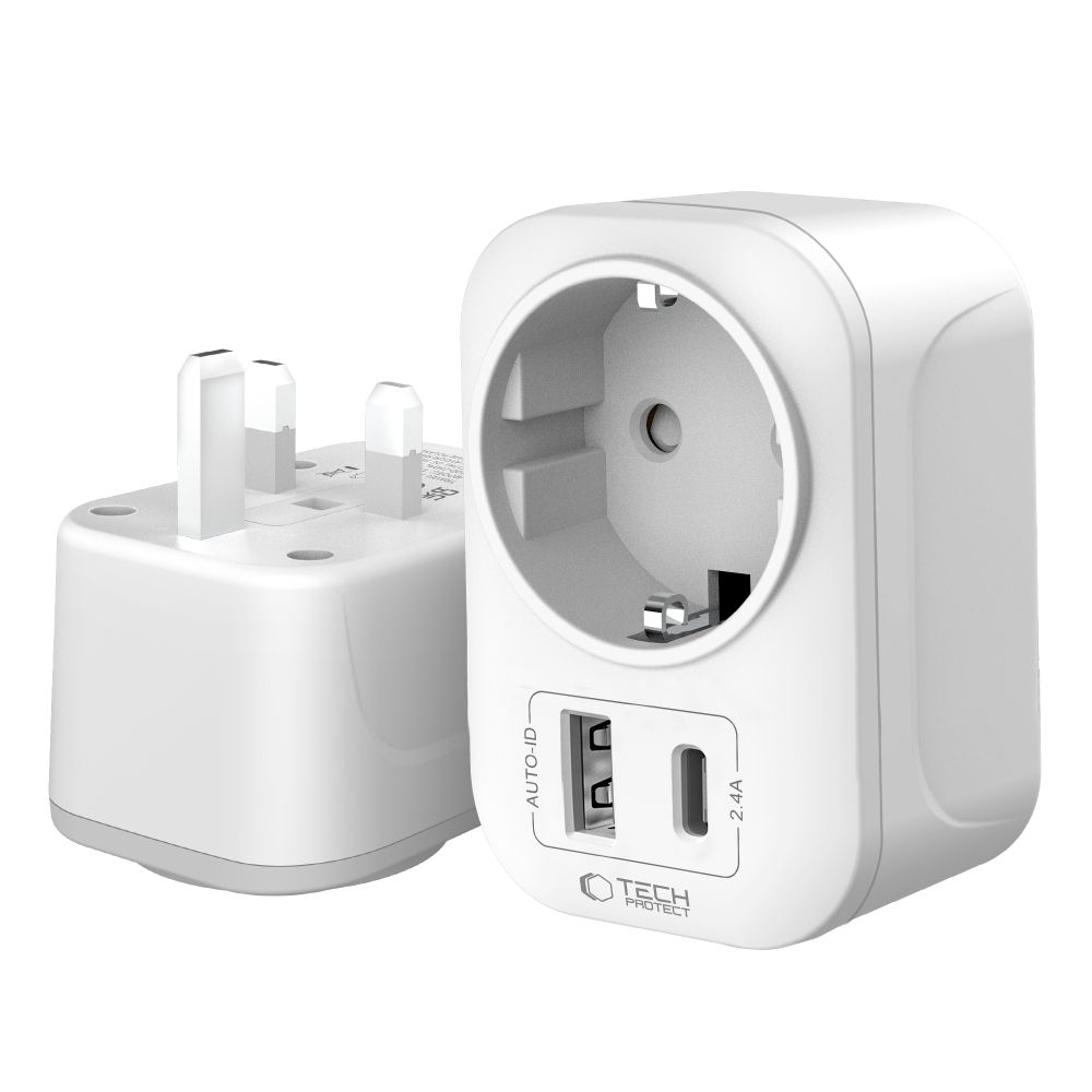 Tech-Protect TA100 UK - EU utazóadapter USB-C és USB-A csatlakozóval