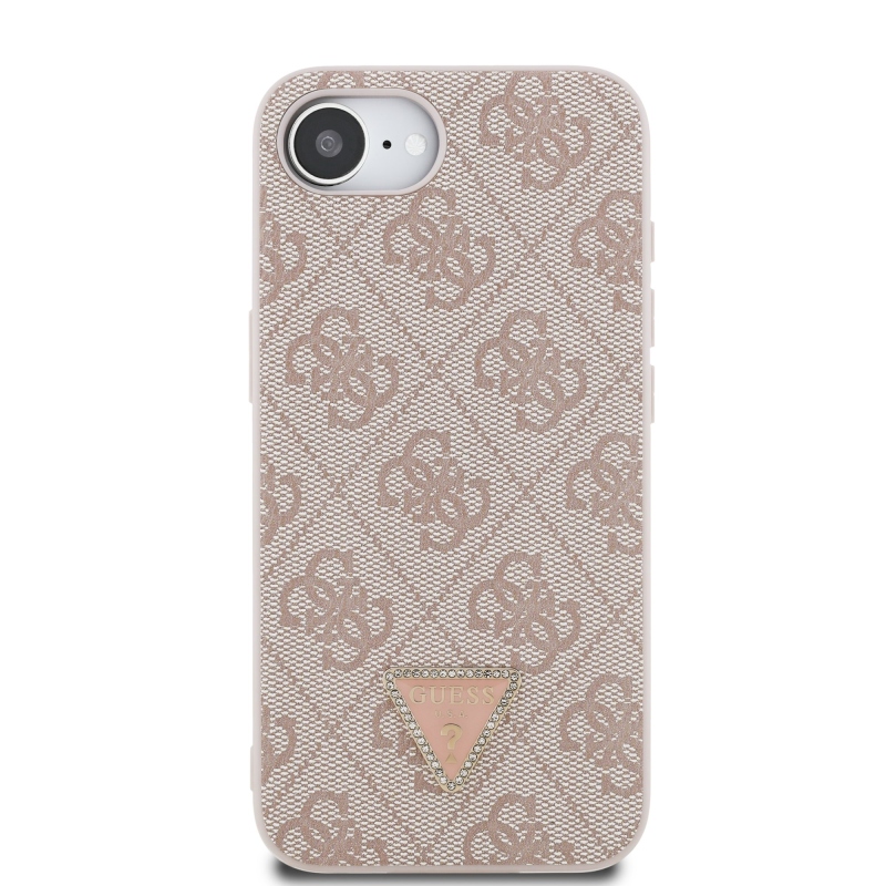 Guess PU 4G Strass háromszög fém logó hátlap iPhone 16e rózsaszínűre
