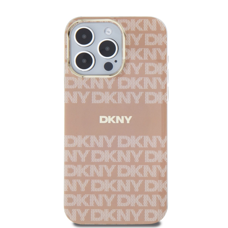 DKNY PC/TPU ismétlődő mintás tonális csíkos Magsafe hátlap iPhone 15 Pro Max rózsaszínű borítóhoz