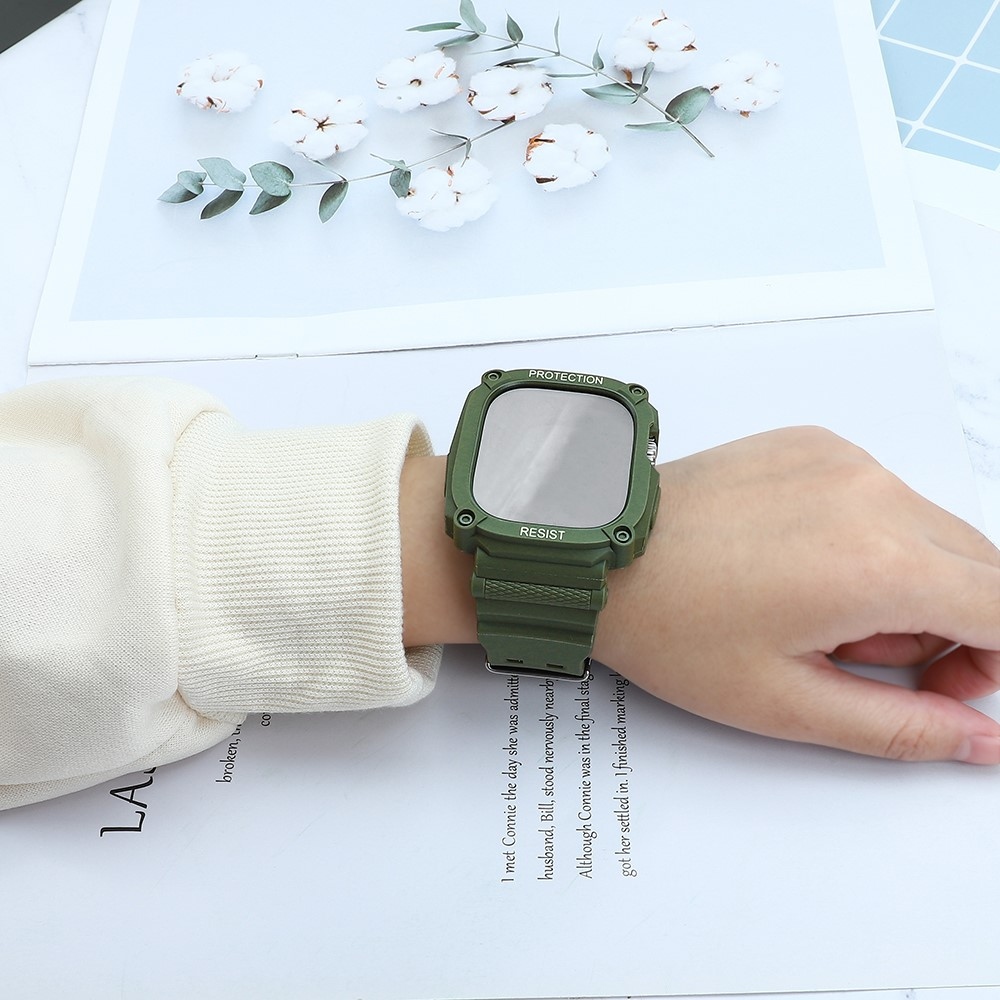 Integrált szilikon védő tok szíjjal az Apple Watch Ultra 49 mm-es órához - zöld