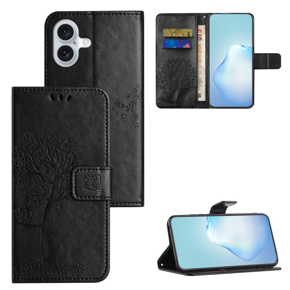 Fa könyv tok iPhone 16-hoz - fekete