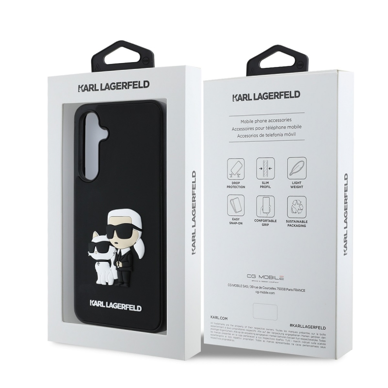 Karl Lagerfeld 3D gumiból készült Karl és Choupette hátlap Samsung Galaxy S24 FE Fekete