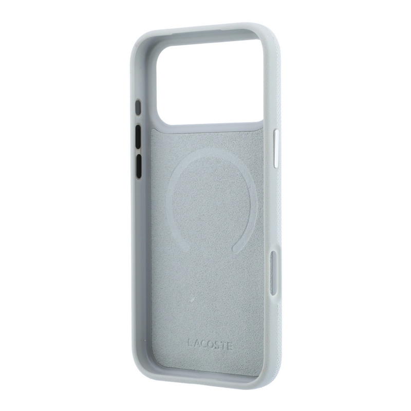 Lacoste PVC Petit Pique Semi Wrap Ring Stand MagSafe hátsó tok iPhone 18 Pro Max-hoz, világosszürke