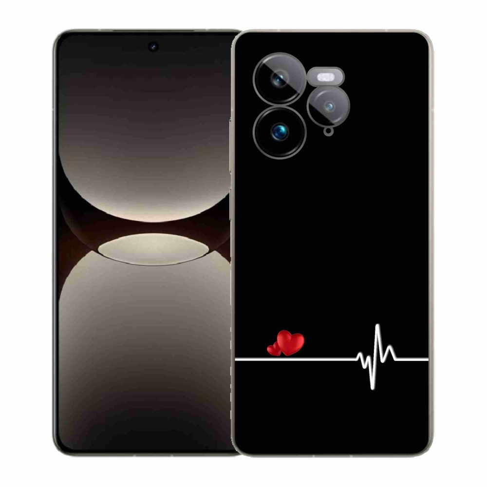 Gél borítás mmCase a Realme GT 7 Pro 5G-n - szív és szívverés fekete háttérrel