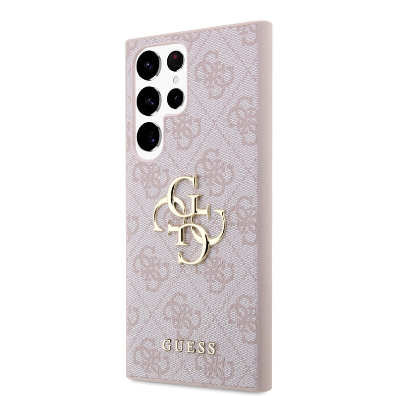 Guess PU 4G fém logós hátlap Samsung Galaxy S24 Ultra rózsaszín